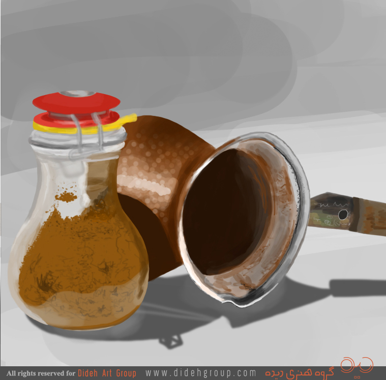Digital painting of Ibrik and coffee pot